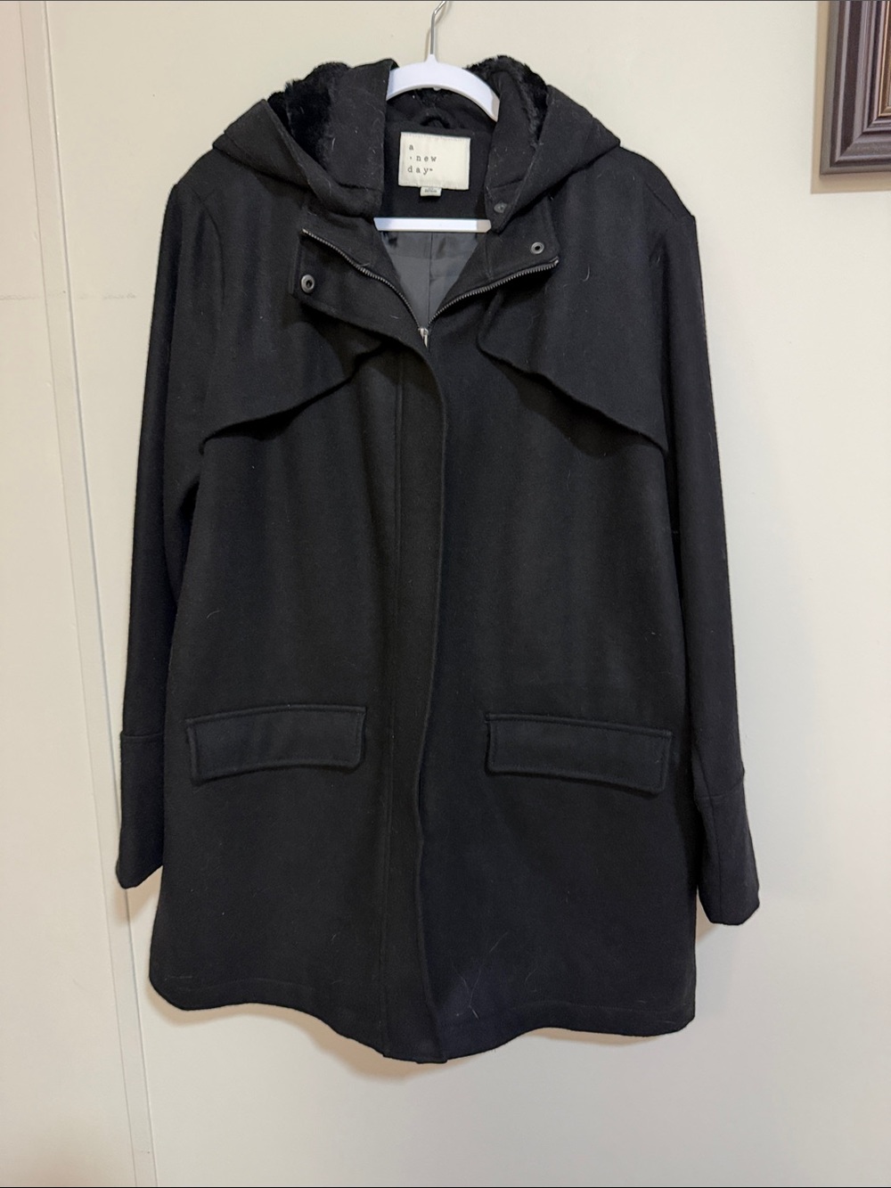a new day Black Hooded Pea Coat (never worn)